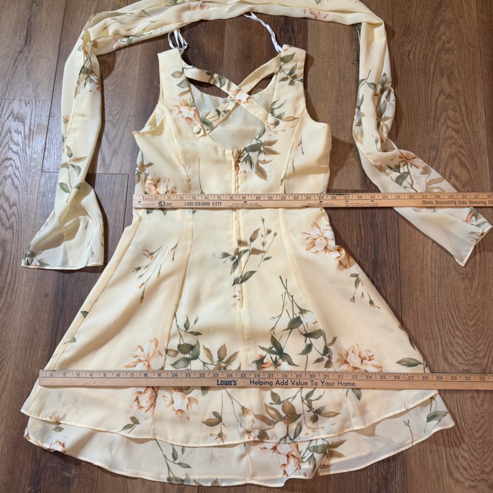 Vintage Y2K Floral Dress Scarf Yellow Floral Mini Dress Vintage Y2K Dress Fairy - Picture 13 of 15